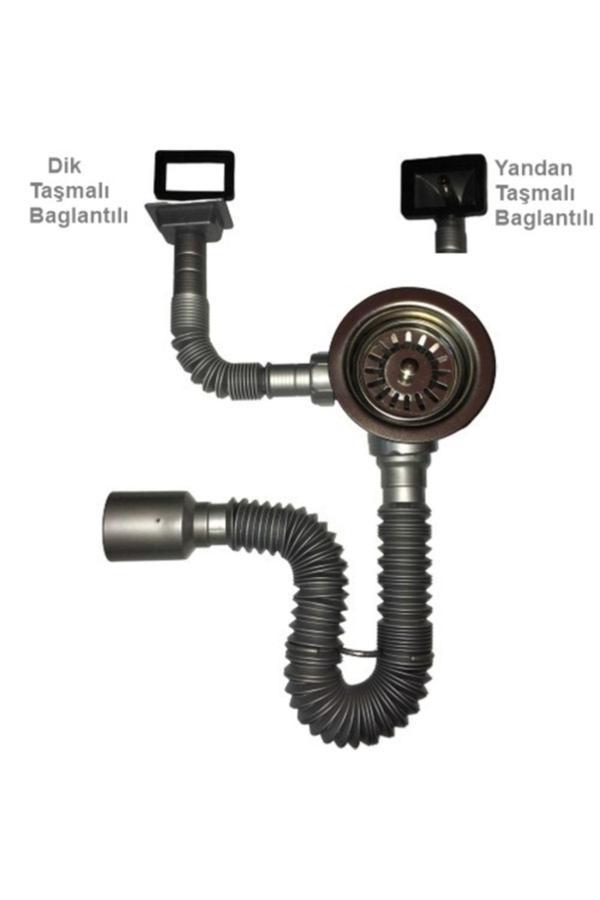 Yapıtaşı Yt60 Üniversal Dik-Yandan Taşmalı Çöpmak-Geniş Kafalı Mutfak Evye Gider Sifonu-Gri Renk - Image 1
