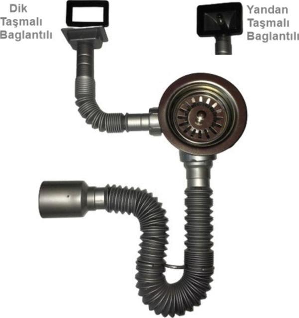 Yapıtaşı Yt60 Üniversal Dik-Yandan Taşmalı Çöpmak-Geniş Kafalı Mutfak Evye Gider Sifonu-Gri Renk - Image 1