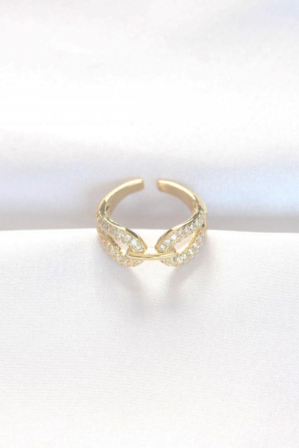 Zirkon Taşlı Gold Renk Ayarlanabilir Yüzük - Image 1