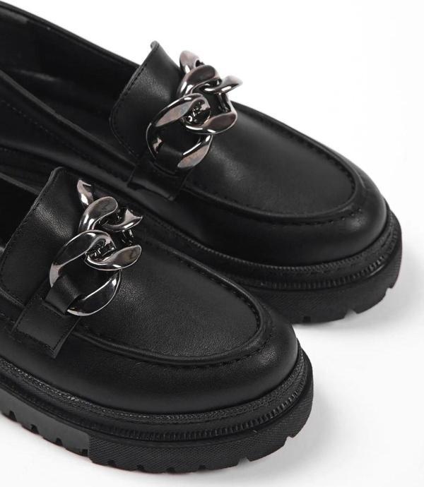 Kadın Leo Siyah Kalın Taban Loafer Makosen Ayakkabı - Image 1