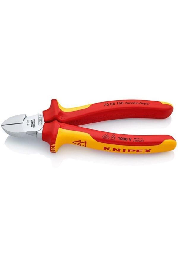 Knipex Nazirashop Yan Keski Krom Kaplama, Yalıtımlı Çok Bileşenli Kılıflar, Vde Onaylı 160 Mm 70 06 - Image 1