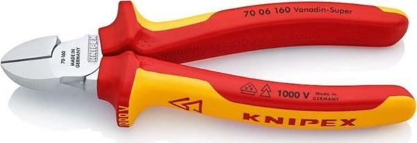 Knipex Nazirashop Yan Keski Krom Kaplama, Yalıtımlı Çok Bileşenli Kılıflar, Vde Onaylı 160 Mm 70 06 - Image 1