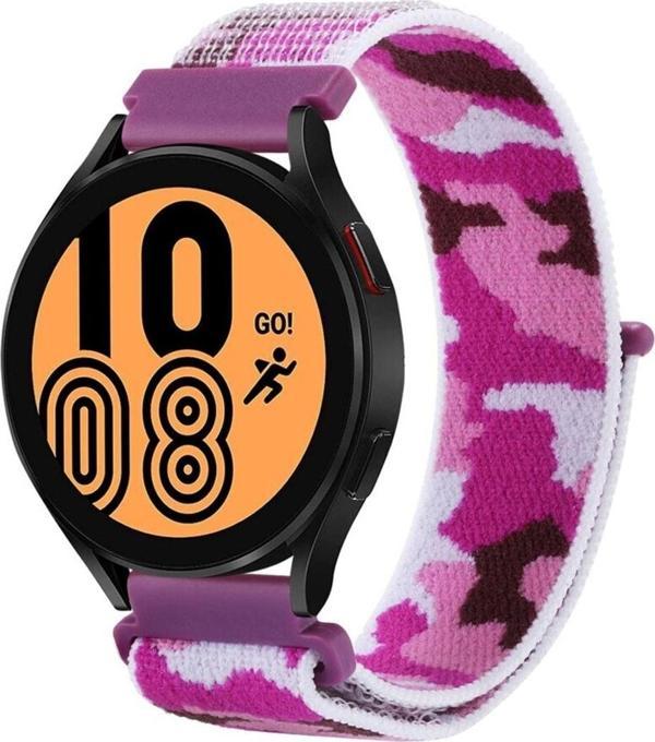 Coverzone Xiaomi Amazfit Gtr 47mm Ile Uyumlu Kamuflaj Desenli Kayış Hasır Örgü Işlemeli Kordon Koyu Pembe - Image 1
