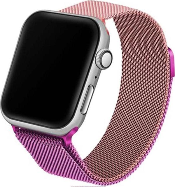 Coverzone Watch 3-4-5-6 42mm Uyumlu Hasır Örme Metal Vistoso Kordon Rosegold Mor - Image 1