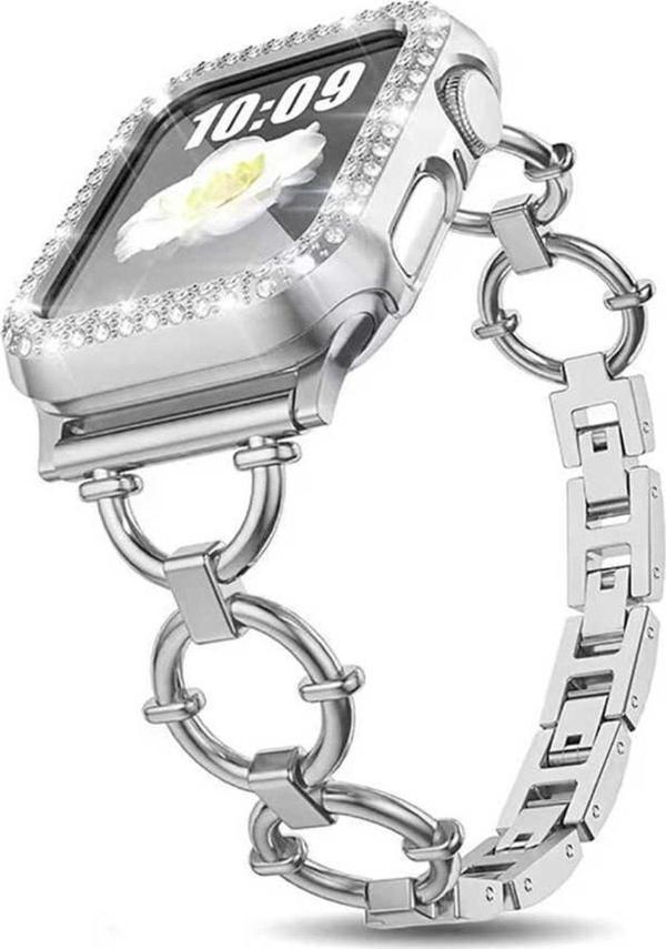 Coverzone Apple Watch 3 42mm Ile Uyumlu Dias Metal Halkalı Tasarım Kordon Gümüş - Image 1