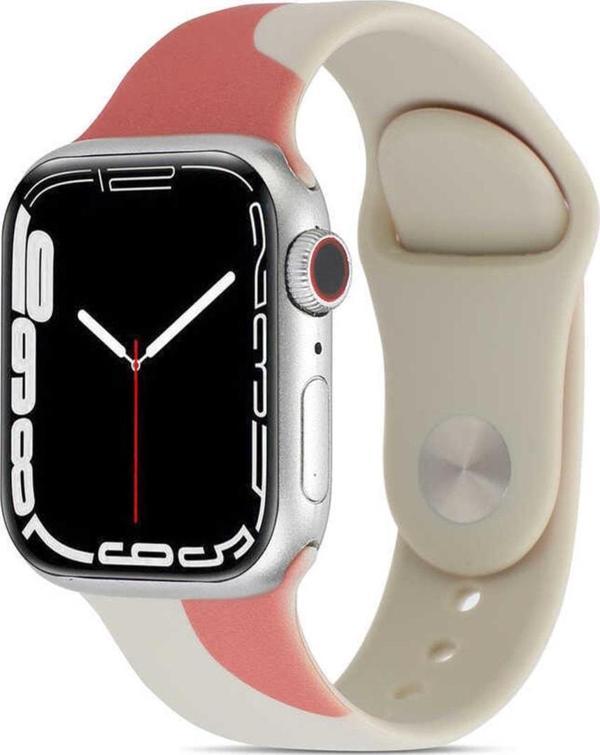 Coverzone Apple Watch 3 42mm Ile Uyumlu Foden Renkli Desenli Kordon Rouge Powder - Image 1