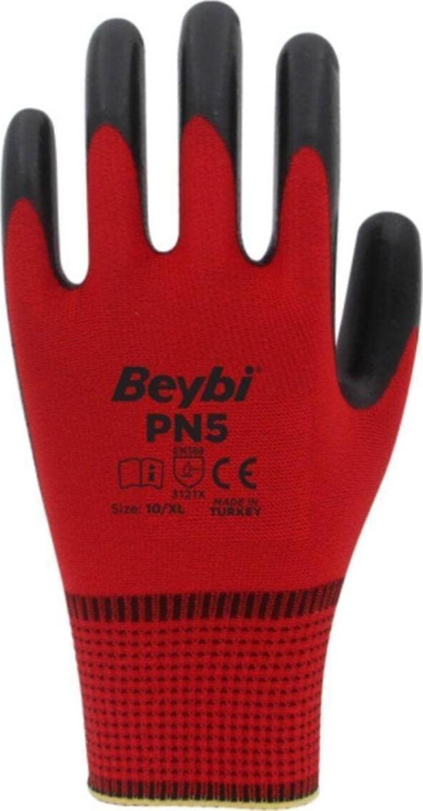 Beybi Pn5 Kırmızı Polyester Örme Nitril Işçi Eldiveni 9 Numara 12 Çift - Image 1