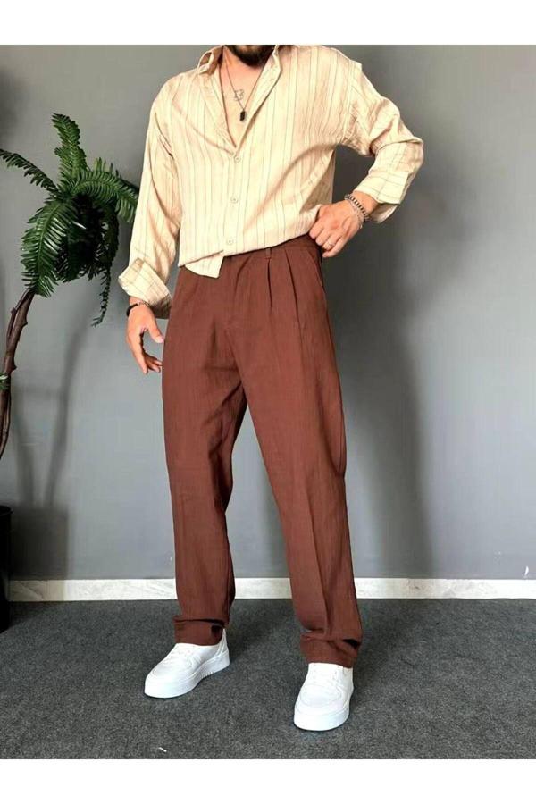 Basel.Co Old Money Pileli Baggy Kalıp Beli Lastikli Yazlık Keten Pantolon - Image 1