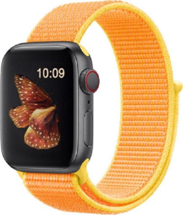 Coverzone Apple Watch 38-40 mm Bilekli Sarı Turuncu Fabric Kumaş Kayış Kordon - Image 1