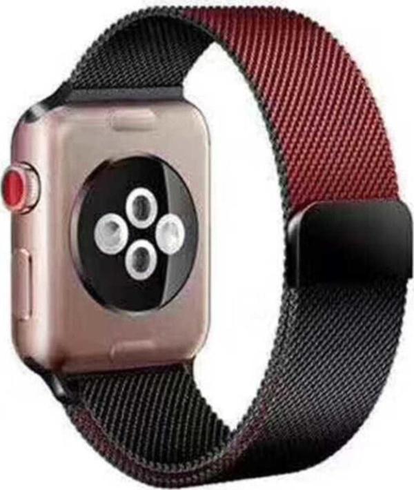 Coverzone Apple Watch 38-40mm Çift Renk Desenli Şık Metal Kordon Siyah-kırmızı - Image 1