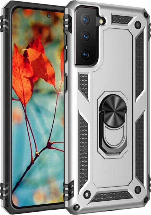 Coverzone Galaxy S21 Ultra Kılıf Shockproof Yüzük Tutuculu Vega Gri - Image 1