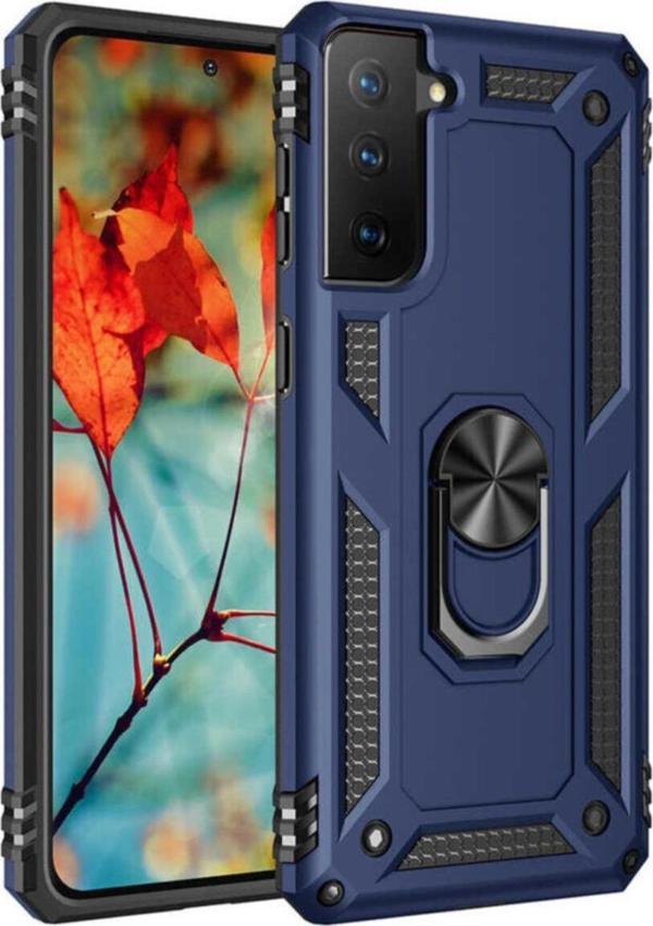 Coverzone Galaxy S21 Ultra Kılıf Shockproof Yüzük Tutuculu Vega Mavi - Image 1