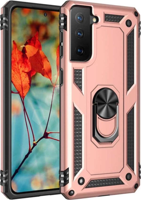 Coverzone Galaxy S21 Ultra Kılıf Shockproof Yüzük Tutuculu Vega Rosegold - Image 1