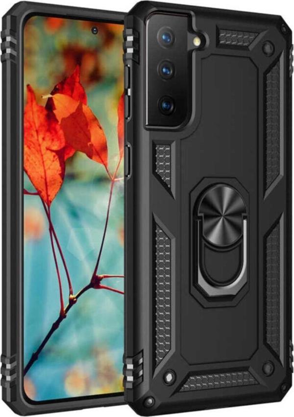 Coverzone Galaxy S21 Ultra Kılıf Shockproof Yüzük Tutuculu Vega Siyah - Image 1