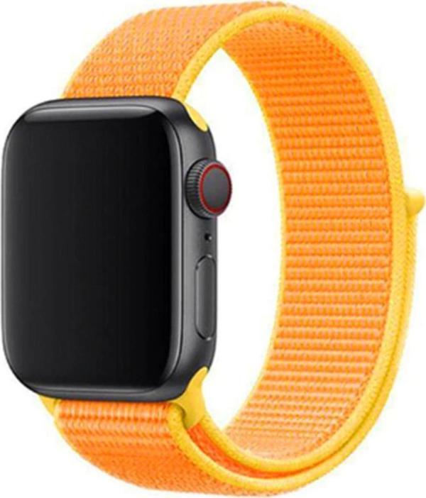 Coverzone Apple Watch 38mm Bilekli Kumaş Kayış Kordon Turuncu Sarı - Image 1