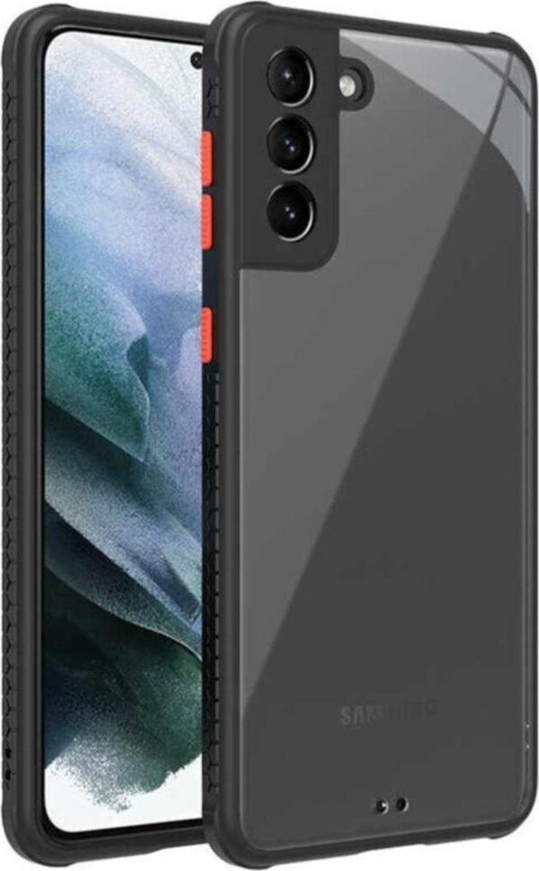 Coverzone Galaxy S21 Ultra Lastik Desen Kenar Kamera Korumalı Arkası Şeffaf Halx Kılıf Siyah - Image 1