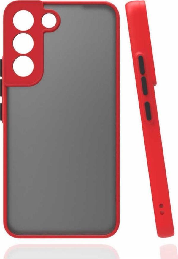 Coverzone Galaxy S22 Ile Uyumlu Kılıf Lastik Desen Kenar Kamera Korumalı Arkası Şeffaf Halx Kırmızı - Image 1