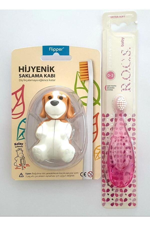 R.O.C.S. 0-3 Yaş Pembe Diş Fırçası Ve Köpek Figürlü Saklama Kabı - Image 1