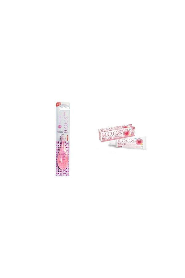 R.O.C.S. 0-3 Yaş Diş Fırçası Pembe + Elma Püresi Florürsüz Diş Macunu 35 Ml 0-3 Yaş - Image 1