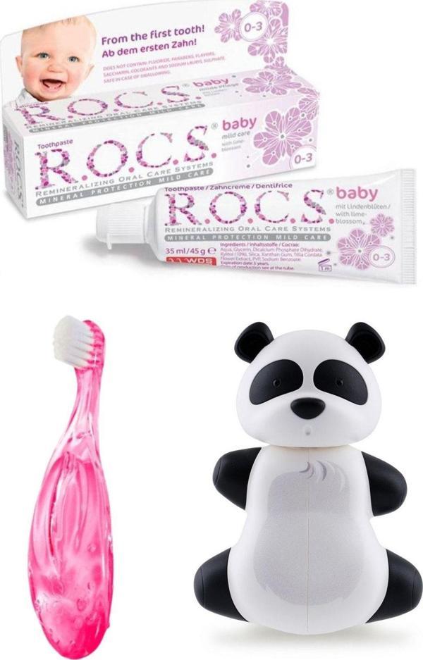 R.O.C.S. Baby Komple Ağız Bakım Seti - Bebek Diş Macunu + Bebek Diş Fırçası + Flipper Saklama Panda - Image 1