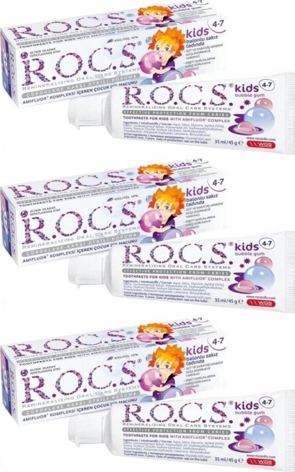 R.O.C.S. Kids 4-7 Yaş Diş Macunu Balon Sakızı 45 G 3'Lü - Image 1