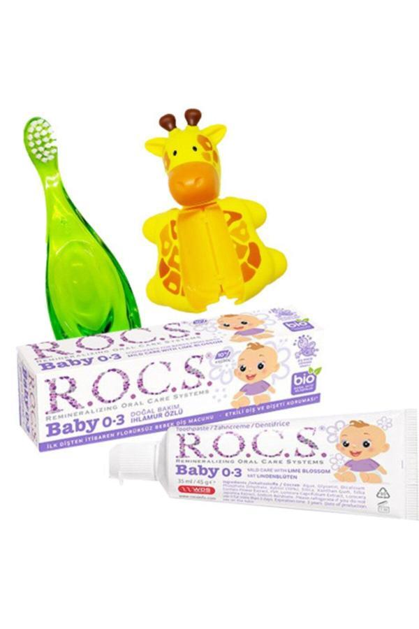 R.O.C.S. 0-3 Yaş Ihlamur Özlü Bebek Diş Macunu 35Ml + 0-3 Bebek Diş Fırçası + Fırça Saklama Kabı - Image 1