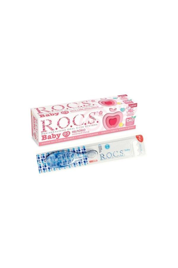 R.O.C.S. 0-3 Yaş Elma Püresi Aromalı Florürsüz 35 Ml Diş Macunu Ve 0-3 Yaş Diş Fırçası Mavi - Image 1