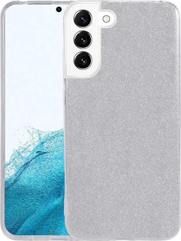 Coverzone Galaxy S22 Ile Uyumlu Kılıf Simli Parlak Çift Katmanlı Shining Silikon Gümüş - Image 1