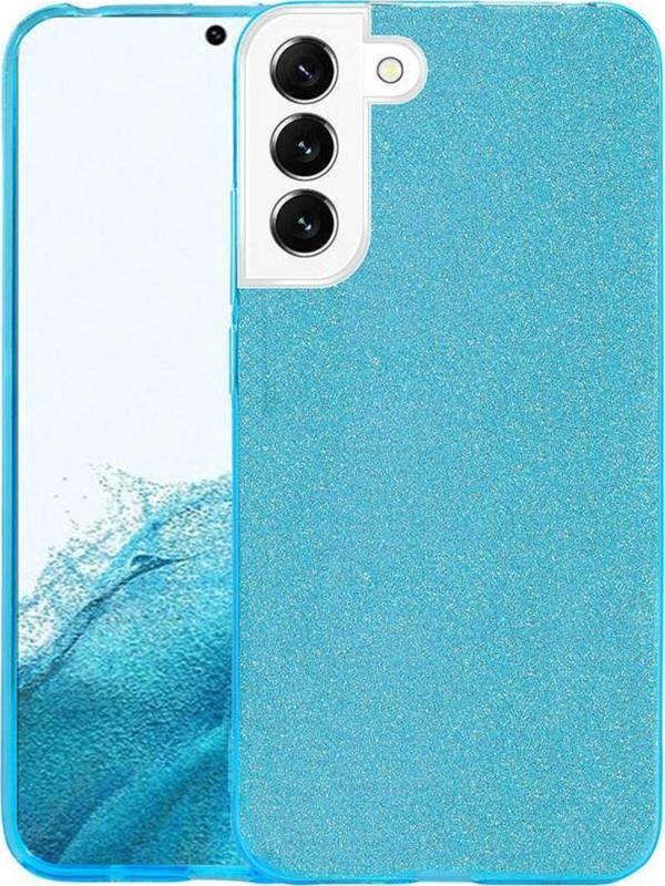 Coverzone Galaxy S22 Ile Uyumlu Kılıf Simli Parlak Çift Katmanlı Shining Silikon Mavi - Image 1