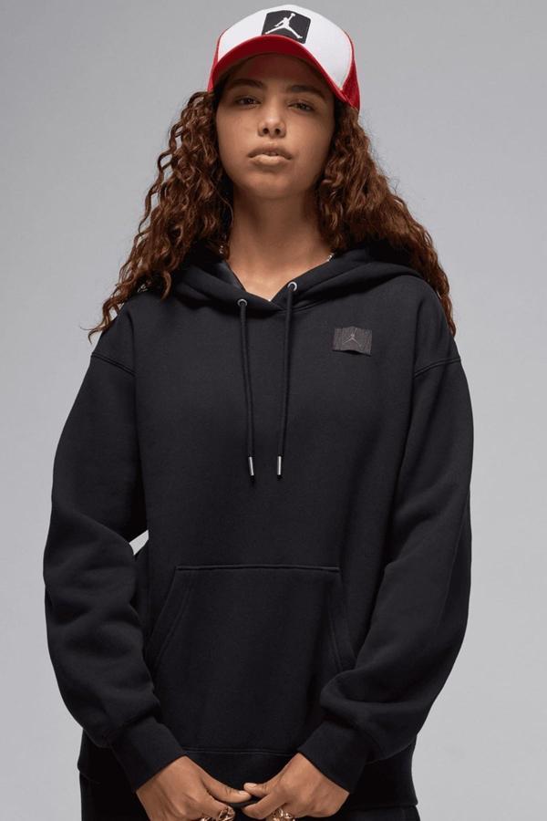 Nike Jordan Flight Fleece Po Loose Fit Womens Hoodie Kadın Kapüşonlu Sweatshirt Siyah - Image 1
