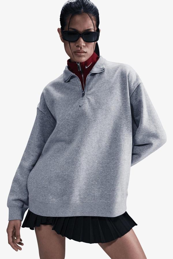 Nike Sportswear Fleece 1/4 Zipped Oversized Sweatshirt Kadın Oversize 1/4 Fermuarlı Sweatshirt Gri - Image 1