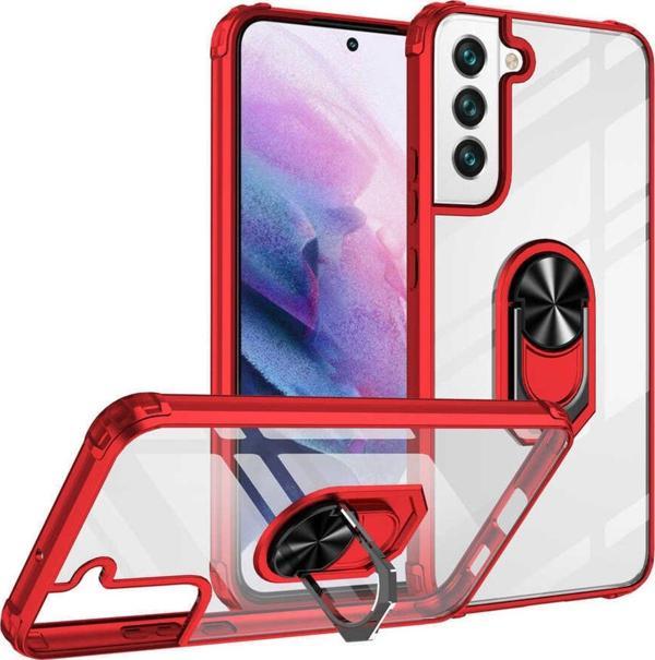 Coverzone Galaxy S22 Ile Uyumlu Kılıf Yüzük Tutuculu Standlı Freez Kırmızı - Image 1