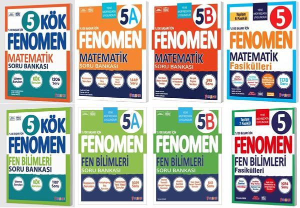Fenomen Okul 2025 5. Sınıf Matematik + Fen Bilimleri Kök + A + B Soru + Fasikül Seti 8 Kitap Güncel Müfredat - Image 1