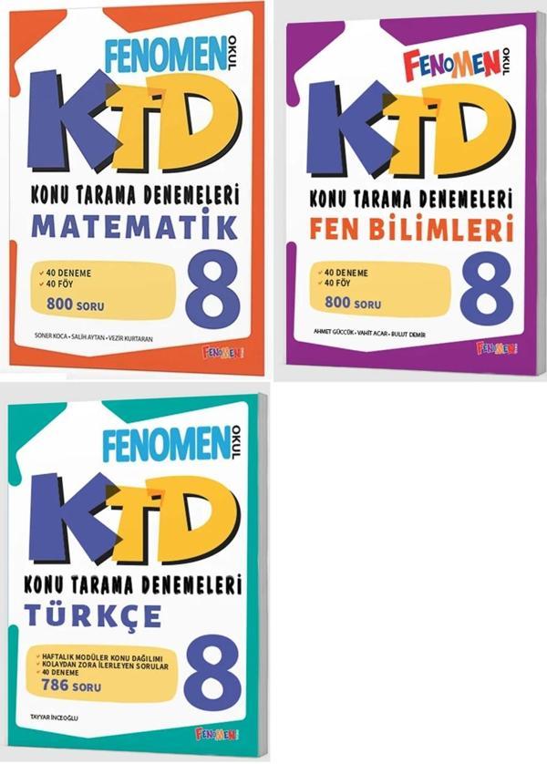Fenomen Okul 2025 8. Sınıf Lgs Matematik + Türkçe + Fen Konu Tarama Denemeleri Seti 3 Kitap - Image 1