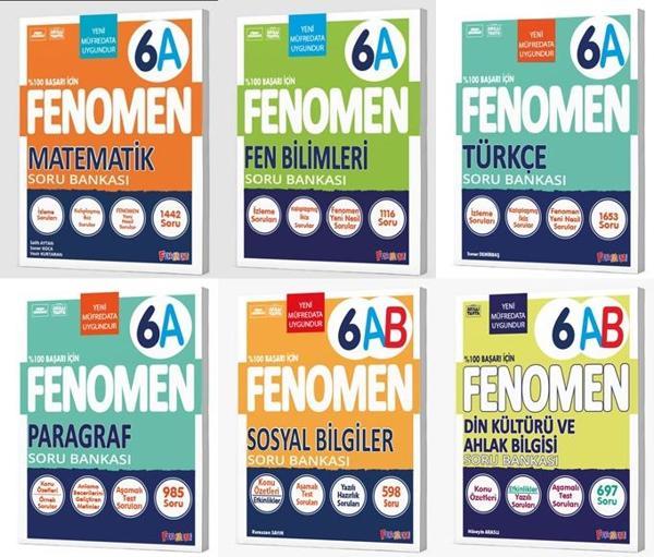 Fenomen Okul 2026 6. Sınıf Matematik + Türkçe + Fen + Paragraf + Sosyal + Din A Soru Seti 6 Kitap Güncel Müfredat - Image 1