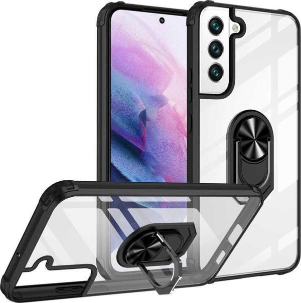 Coverzone Galaxy S22 Ile Uyumlu Kılıf Yüzük Tutuculu Standlı Freez Siyah - Image 1