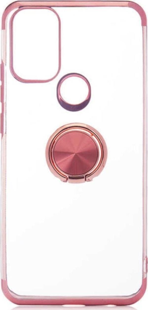 Coverzone General Mobile 21 Plus Kılıf Dört Köşeli Yüzük Tutuculu Şeffaf Silikon Reverse Rosegold - Image 1