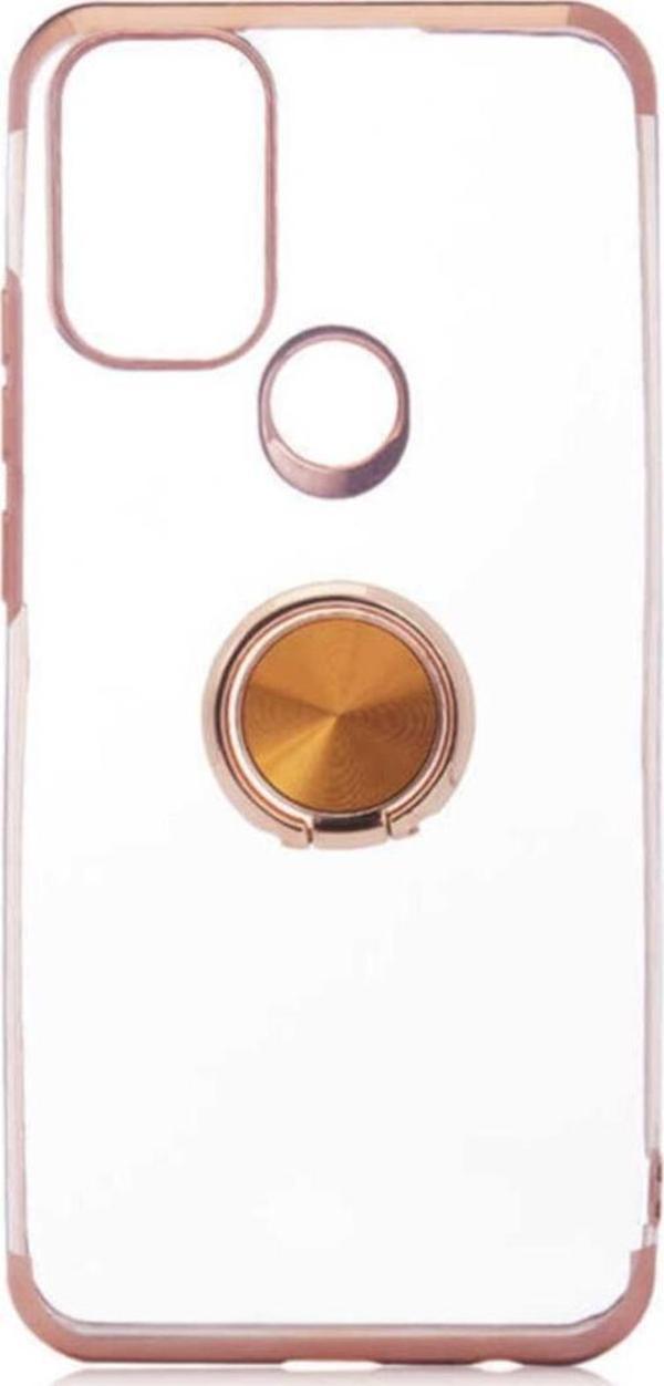 Coverzone General Mobile 21 Plus Uyumlu  Kılıf Dört Köşeli Yüzük Tutucu  Şeffaf Silikon Reverse Gold - Image 1