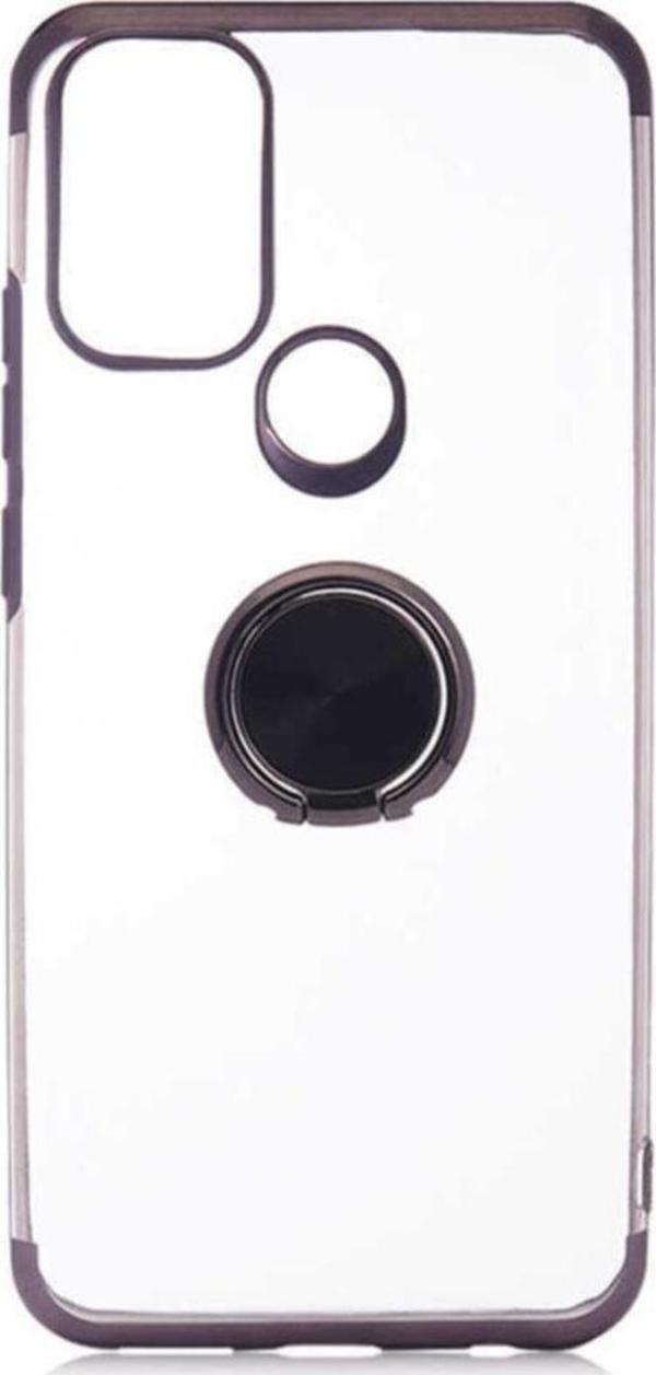 Coverzone General Mobile 21 Plus Uyumlu Kılıf Dört Köşeli Yüzük Tutuculu Şeffaf Silikon Reverse Siyah - Image 1