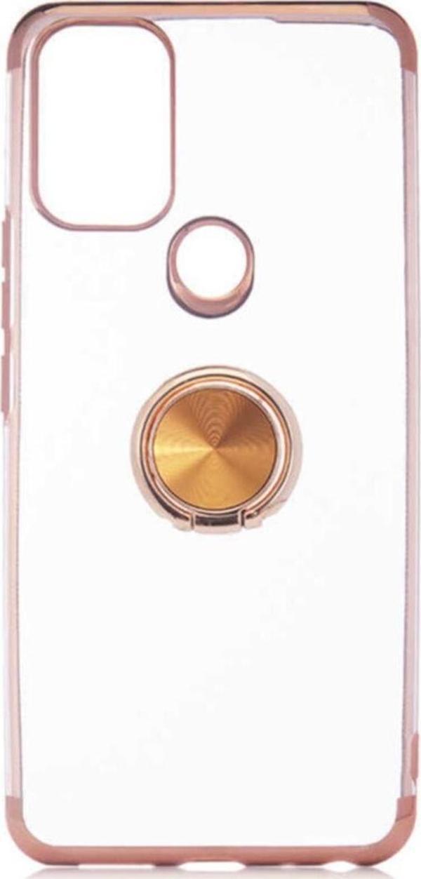 Coverzone General Mobile 21 Pro Uyumlu Kılıf Dört Köşeli Yüzük Tutuculu Şeffaf Silikon Reverse Gold - Image 1
