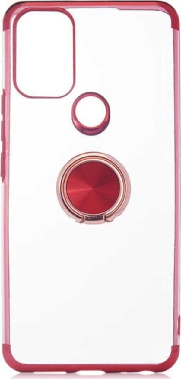 Coverzone General Mobile 21 Pro Uyumlu Kılıf Dört Köşeli Yüzük Tutuculu Şeffaf Silikon Reverse Kırmızı - Image 1