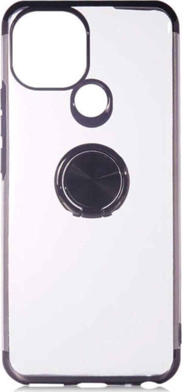 Coverzone General Mobile 21 Uyumlu  Kılıf Dört Köşeli Yüzük Tutuculu Şeffaf Silikon Reverse Siyah - Image 1