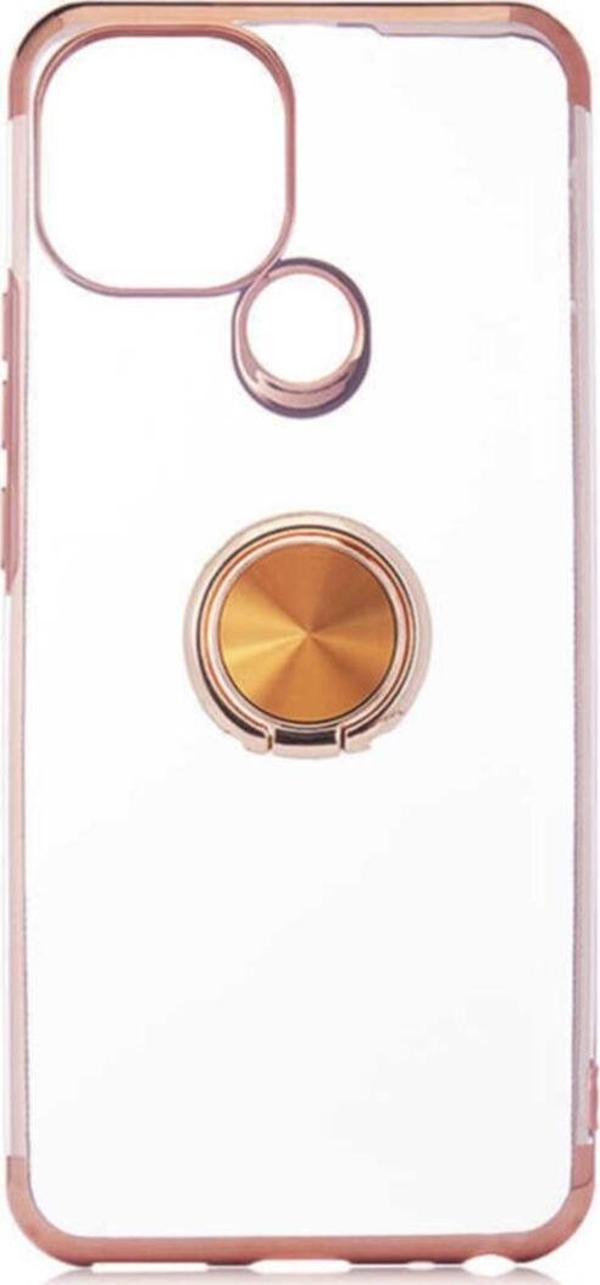 Coverzone General Mobile 21 Uyumlu Kılıf Dört Köşeli Yüzük Tutuculu Şeffaf Silikon Reverse Gold - Image 1