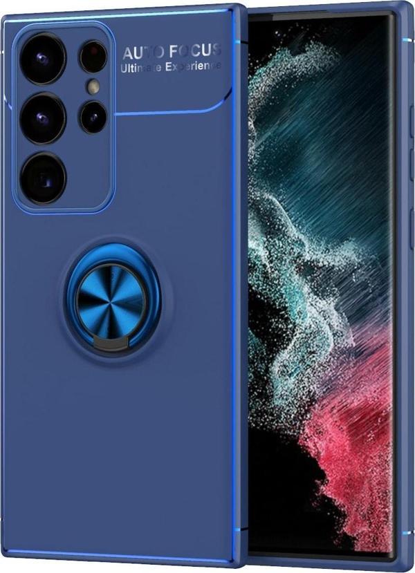 Coverzone Galaxy S23 Plus Ile Uyumlu Kılıf Yüzük Tutuculu Mıktanıslı,standlı Novel Silikon Mavi - Image 1