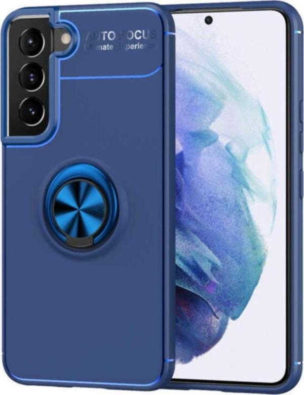 Coverzone Galaxy S22 Kılıf Ravel Yüzük Tutuculu Standlı Silikon Mavi - Image 1