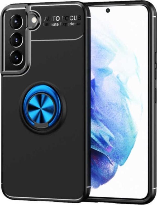 Coverzone Galaxy S22 Kılıf Ravel Yüzük Tutuculu Standlı Silikon Siyah-mavi - Image 1