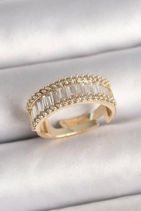 Pirinç Gold Renk Su Yolu Zirkon Taşlı Ayarlanabilir Model Kadın Yüzük 3697 - Image 1