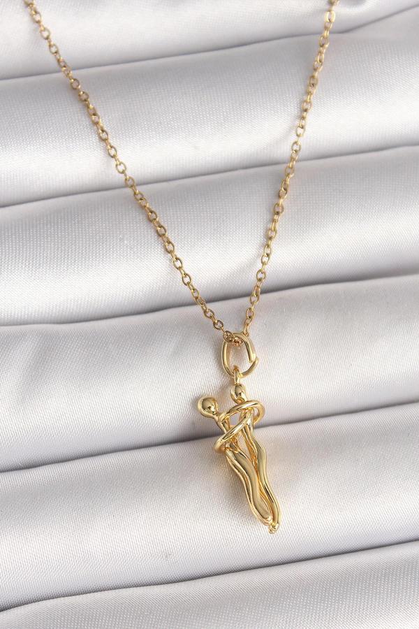 316L Çelik Gold Renk Zincir Sarılma Model Kadın Kolye 9976 - Image 1