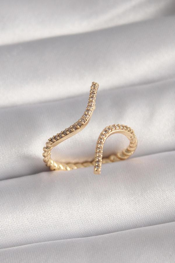 Pirinç Gold Renk Zirkon Taşlı Kadın Yüzük 3094 - Image 1