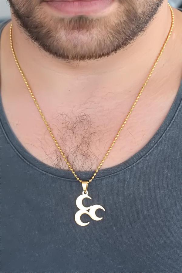 Gold Renk Metal 3 Hilal Figürlü Erkek Kolye 346 - Image 1